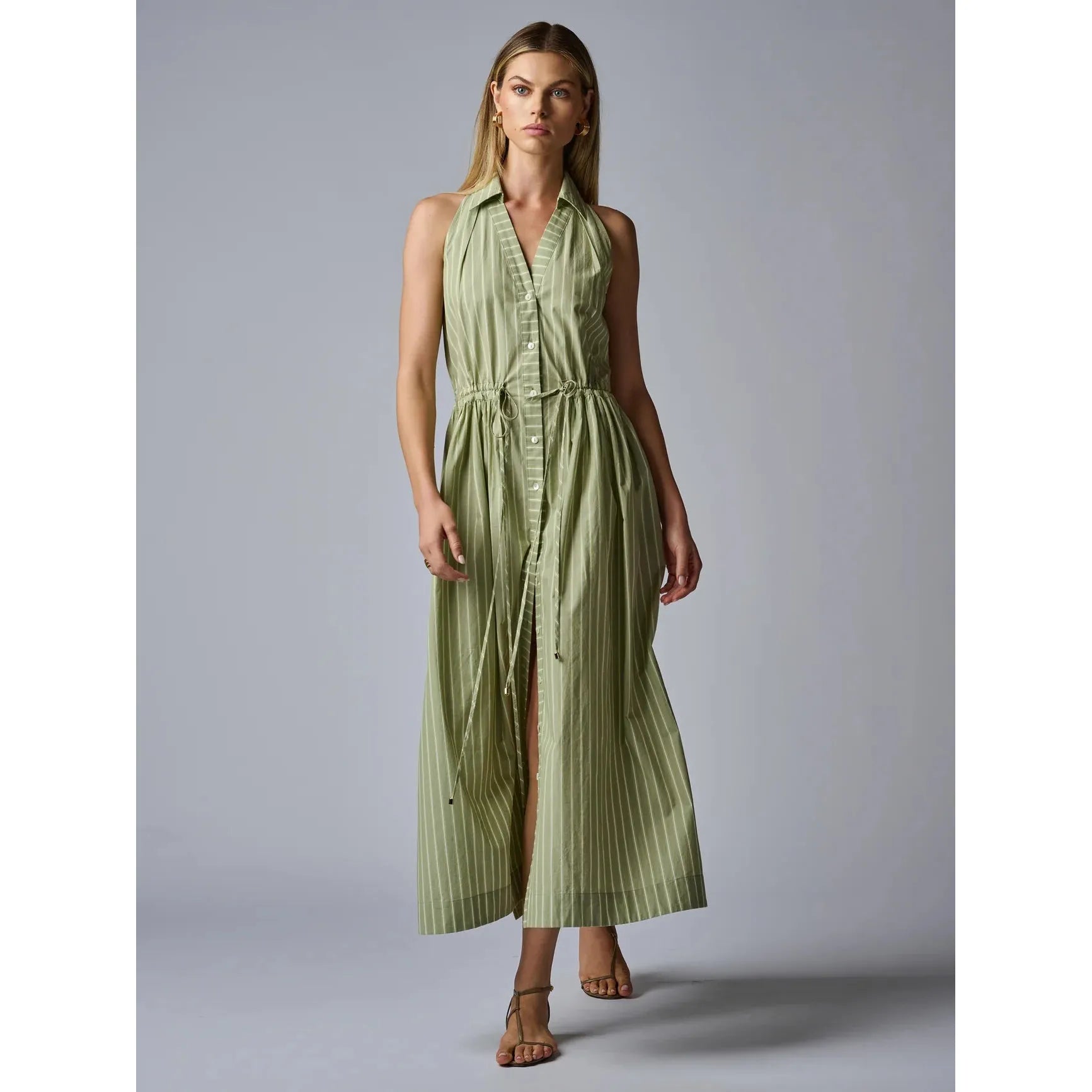 Dark Gray Hevron Stella Dress Sage Stripe