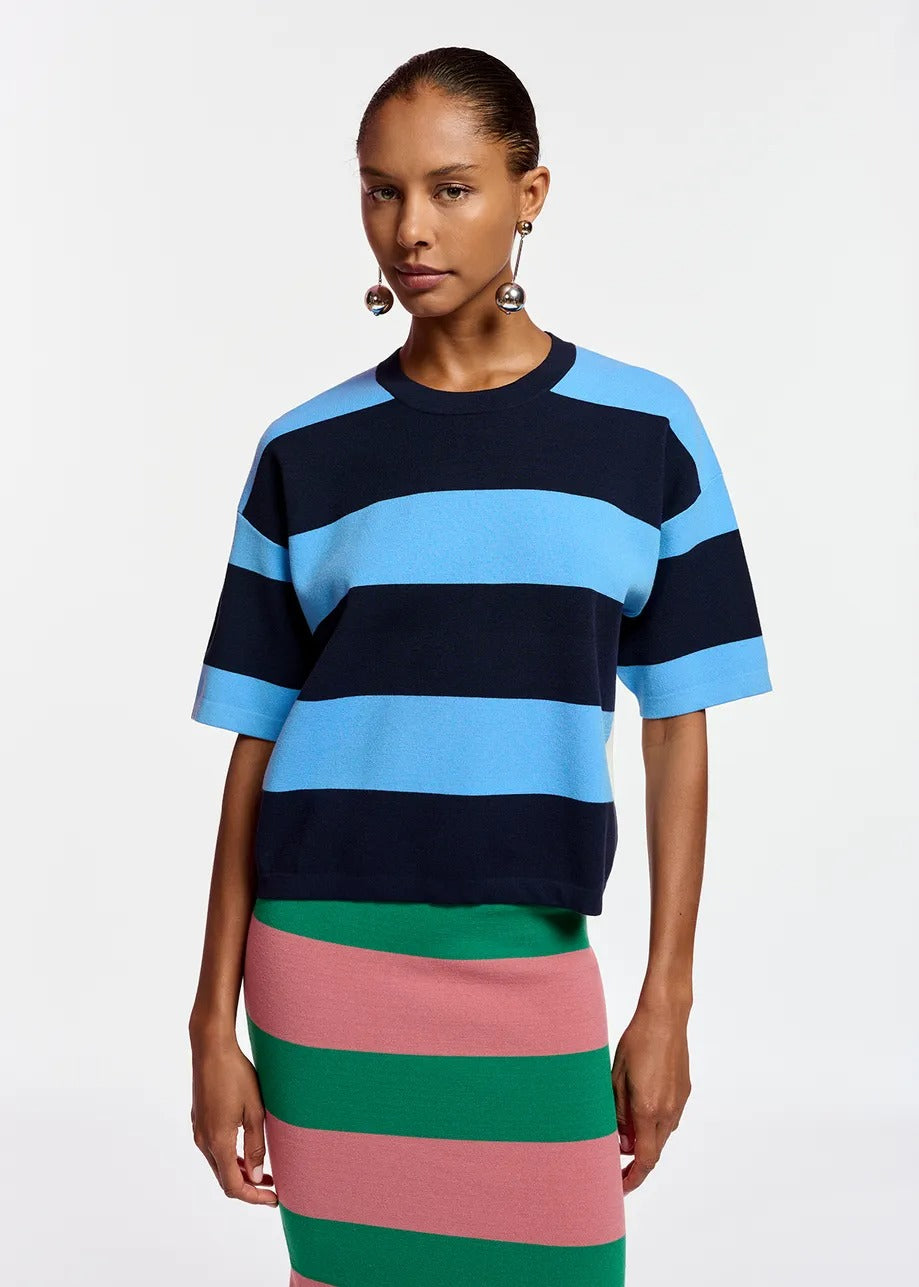 Essentiel Antwerp Blue and navy blue striped knit sweater
