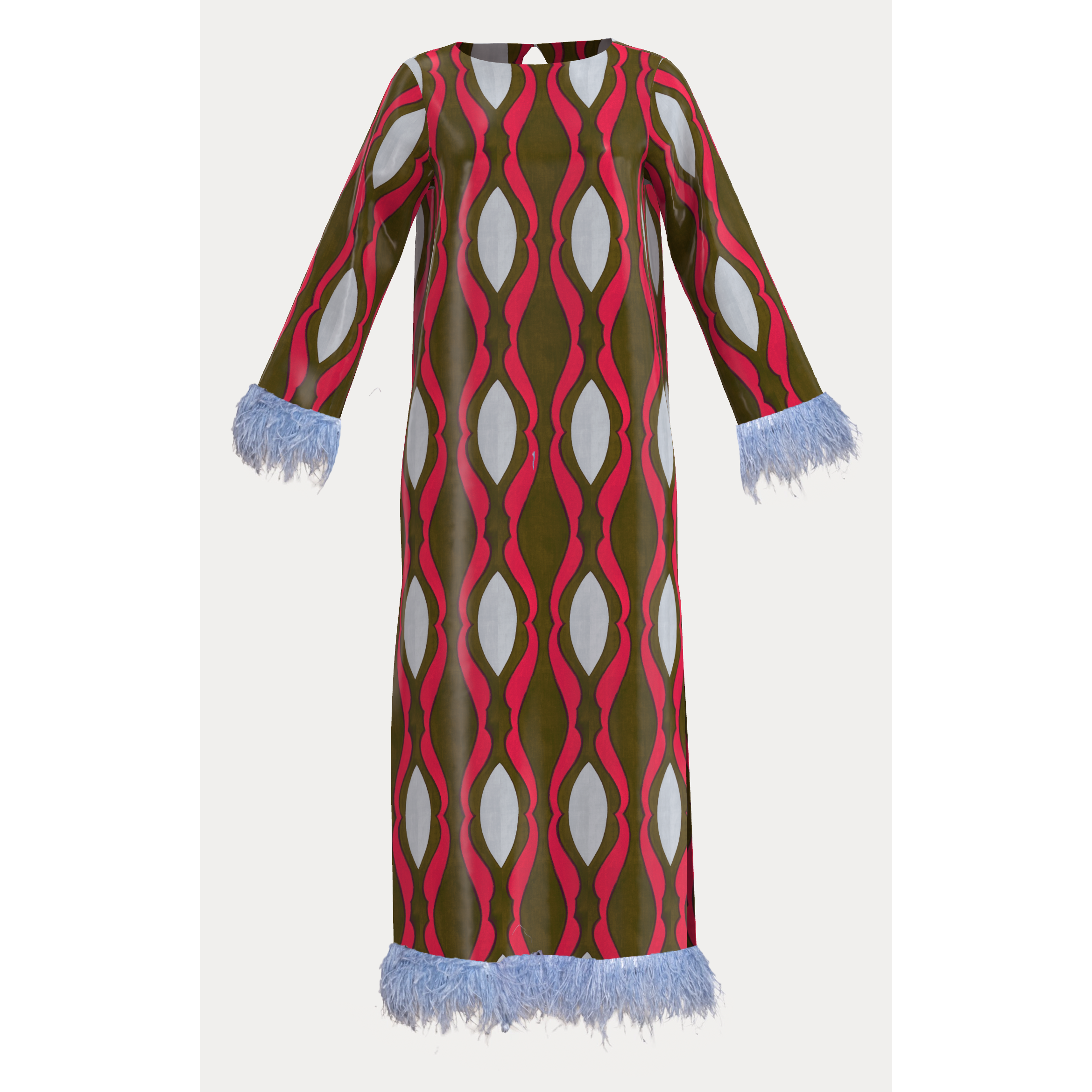 Belle Maxi Dress Lava Geo Dutch Satin Red/Olive/Light Blue