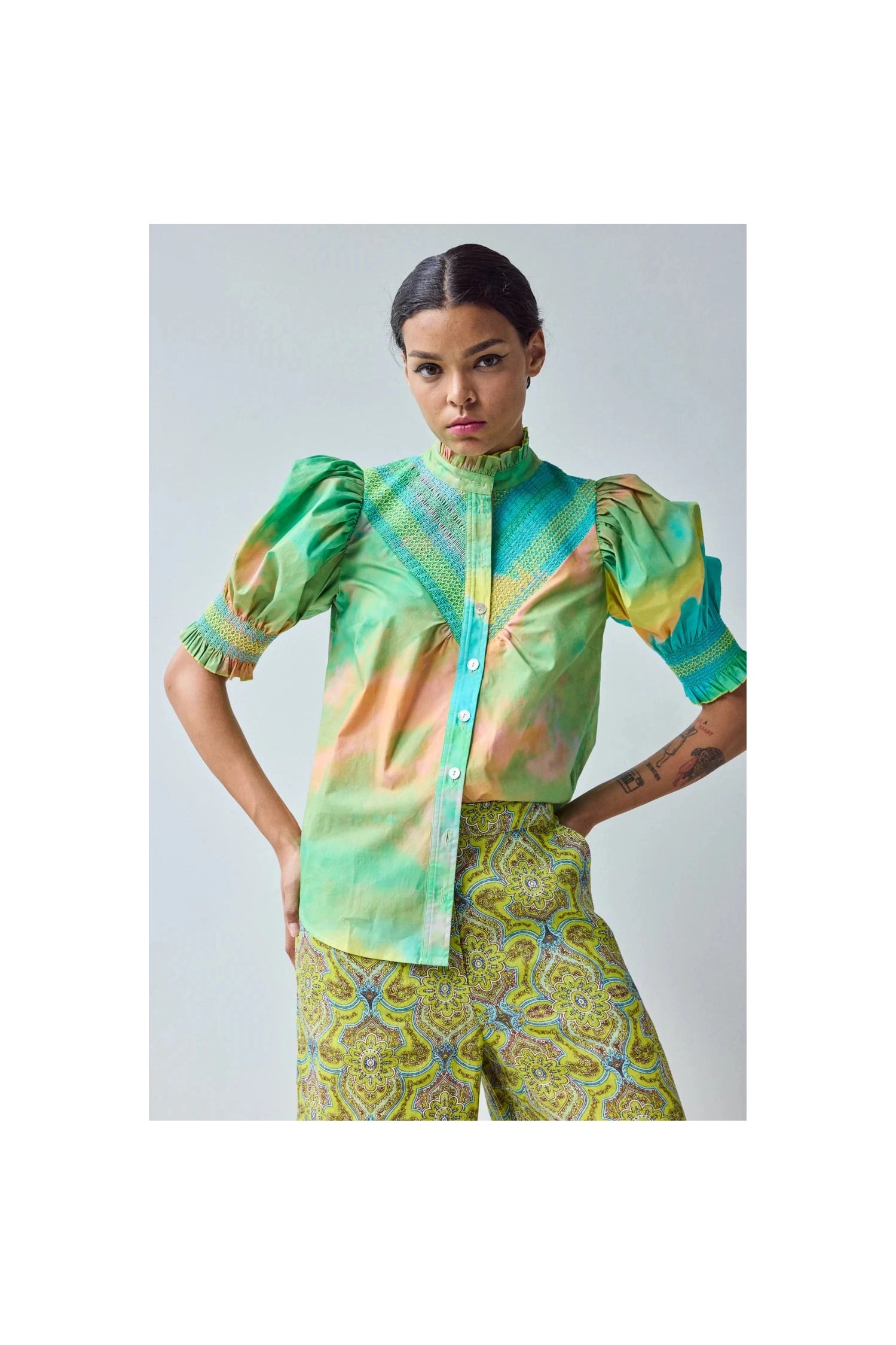 Short Sleeve Smocked Shirt (Spring Landscape) Hope for Flowers by Tracy Reece