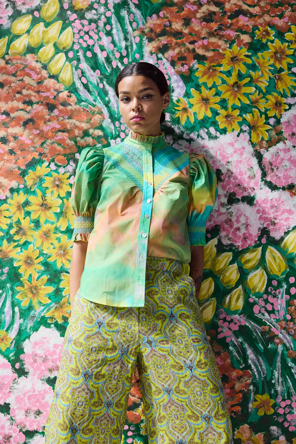 Short Sleeve Smocked Shirt (Spring Landscape) Hope for Flowers by Tracy Reece