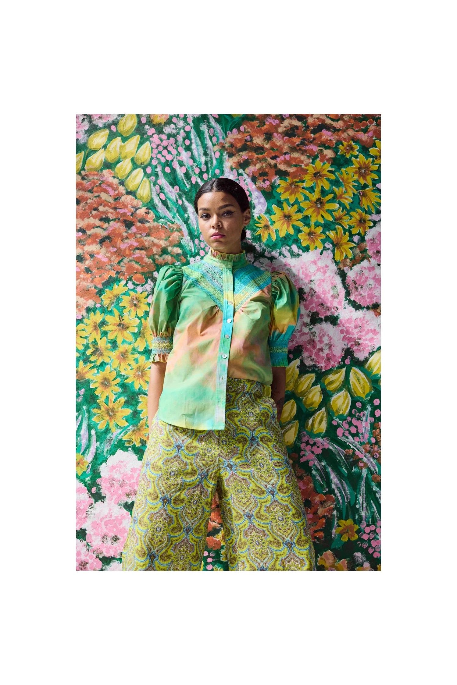 Short Sleeve Smocked Shirt (Spring Landscape) Hope for Flowers by Tracy Reece