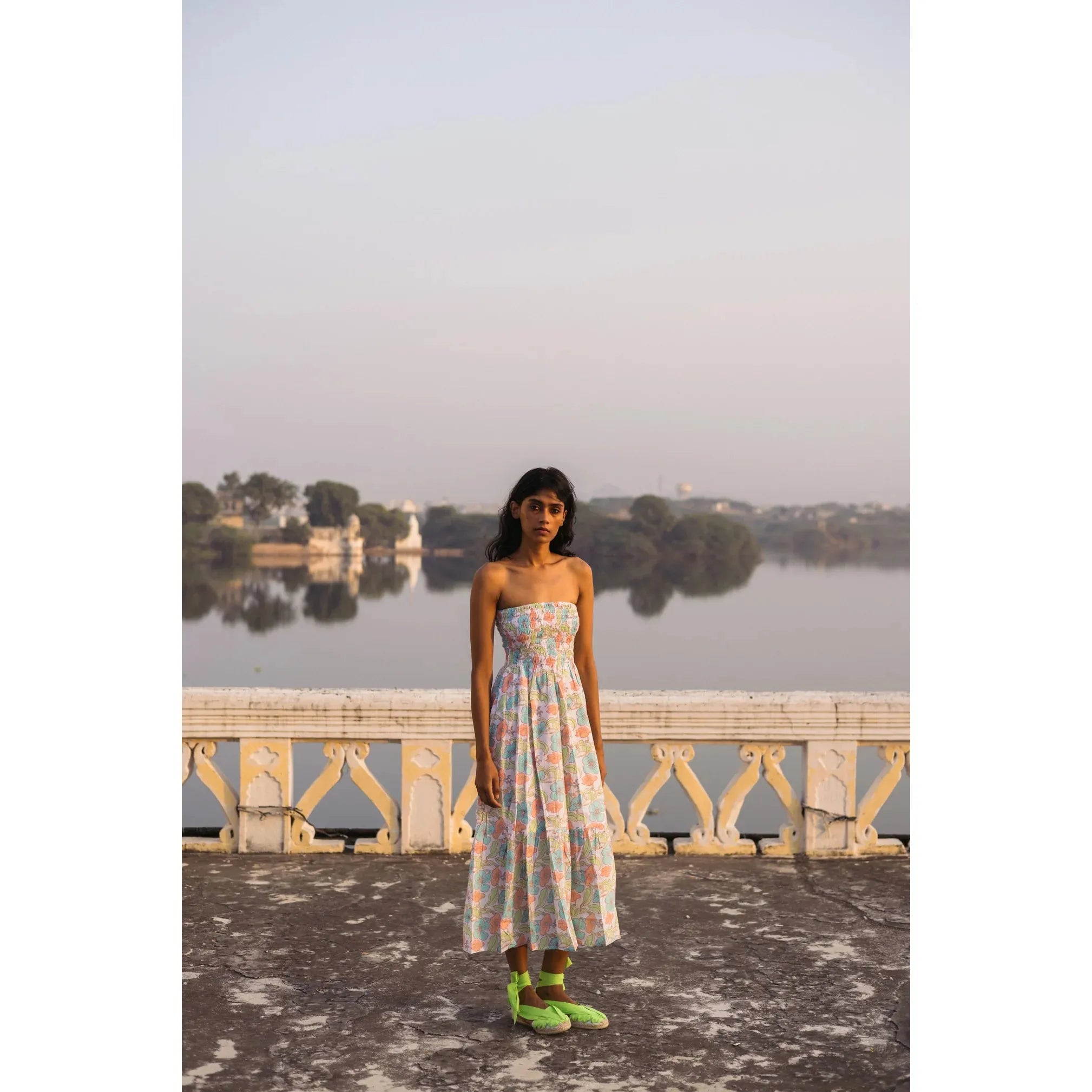 Gray SZ Blockprints Mira Dress in Flower Power Print