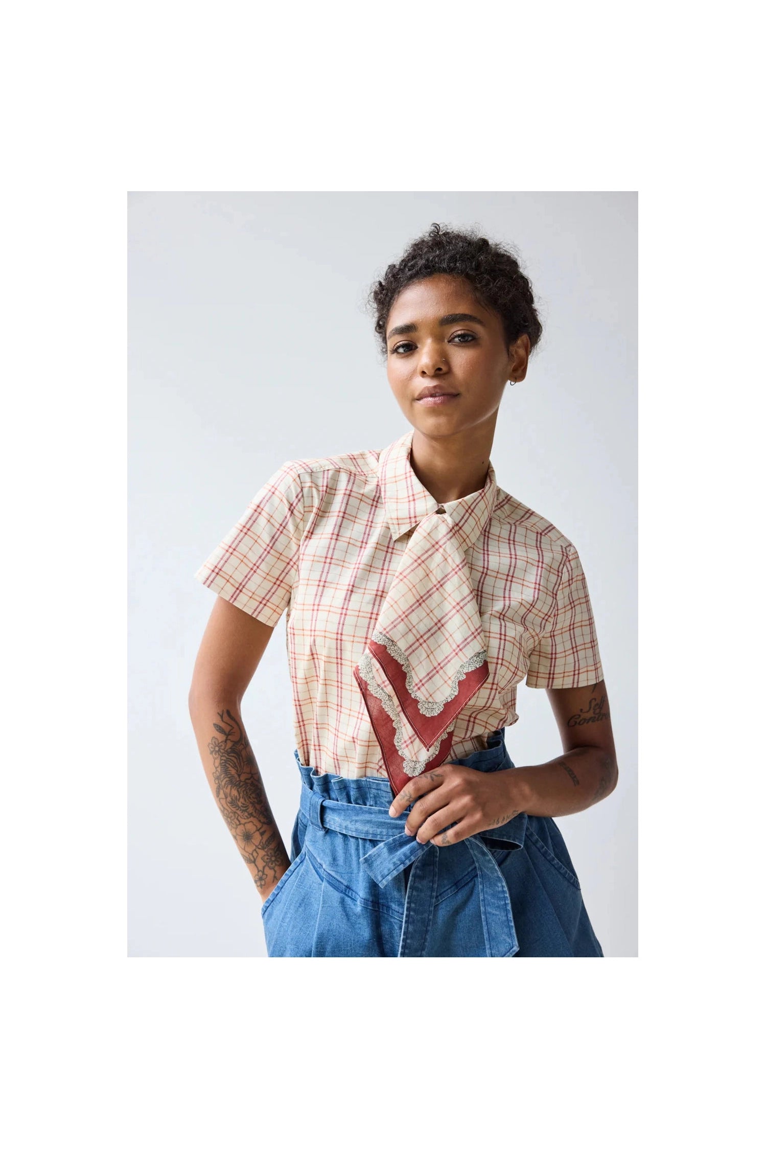 Scarf Tie Button Down Tattersall Hope for Flowers by Tracy Reece