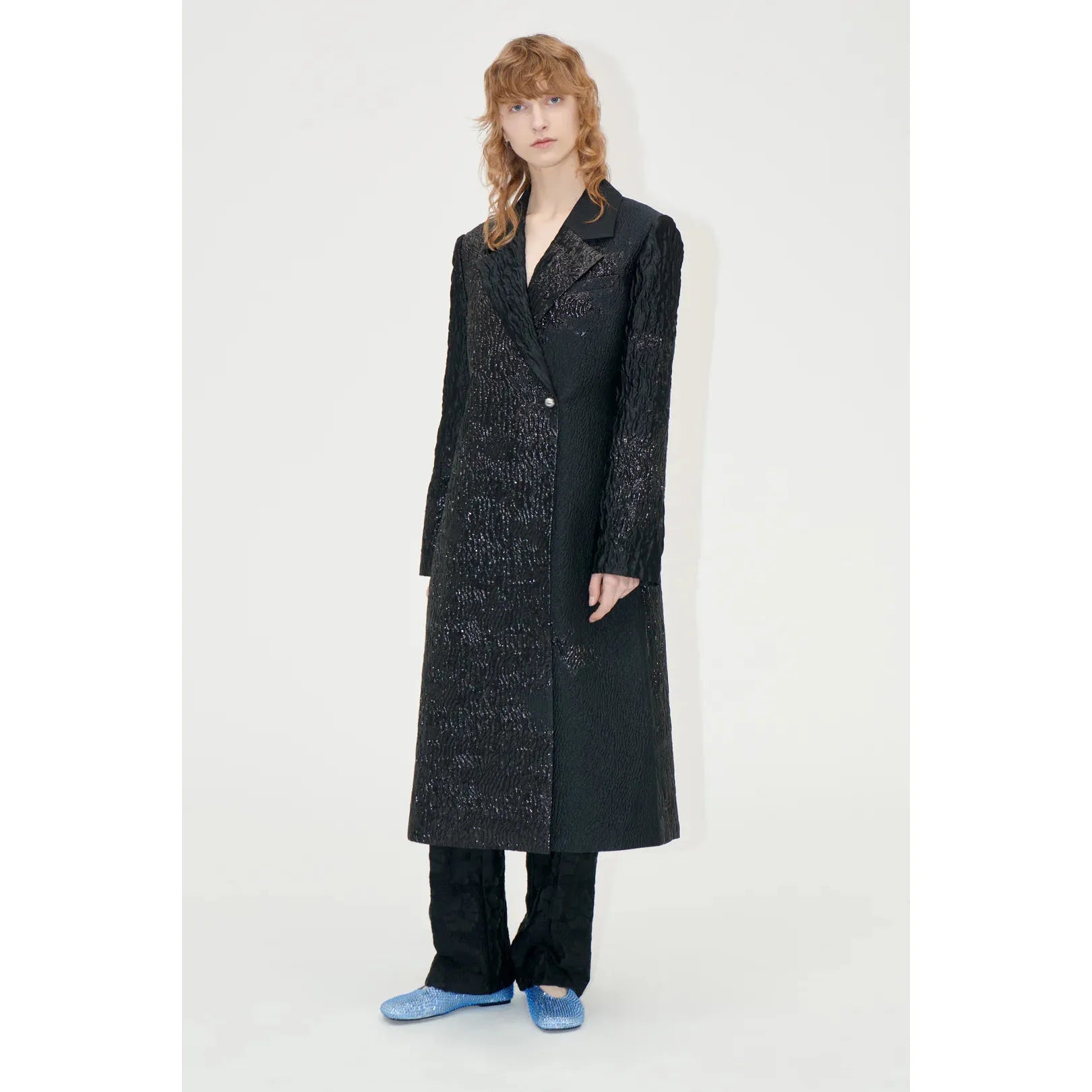 Stine Goya Long Sleeve Straight Coat in Black Impressionist Hue