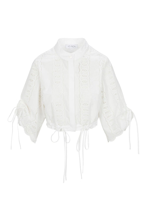 EVA TOP - WHITE EYELET HEVRON