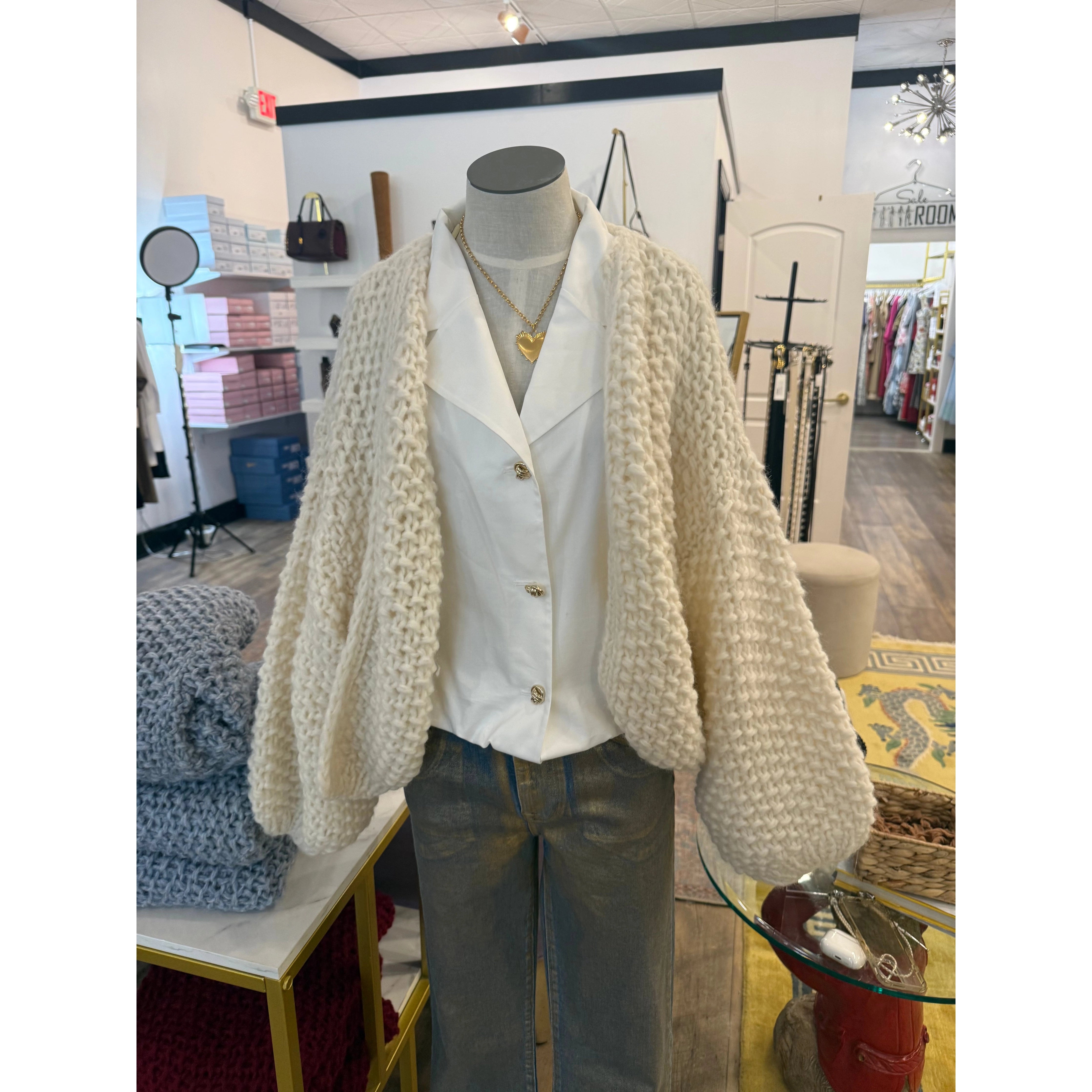 Chunky Alpaca Pearl Pattern Bomber Cardigan MAIAMI