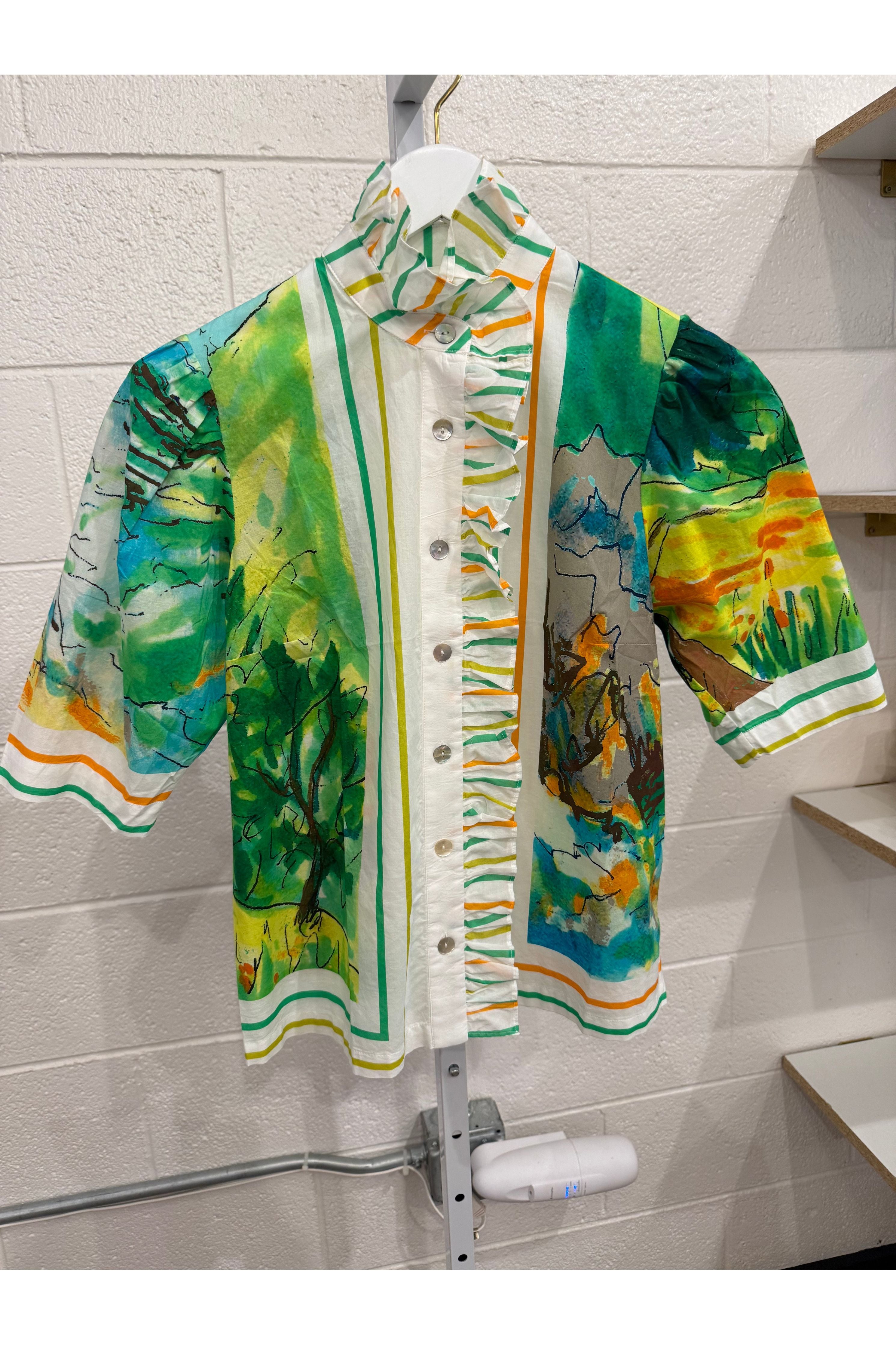 Frilled Buttondown Landscape Scarf Hope for Flowers by Tracy Reece
