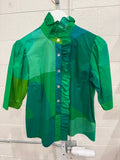 Frilled Buttondown Geo Green Hope for Flowers by Tracy Reece