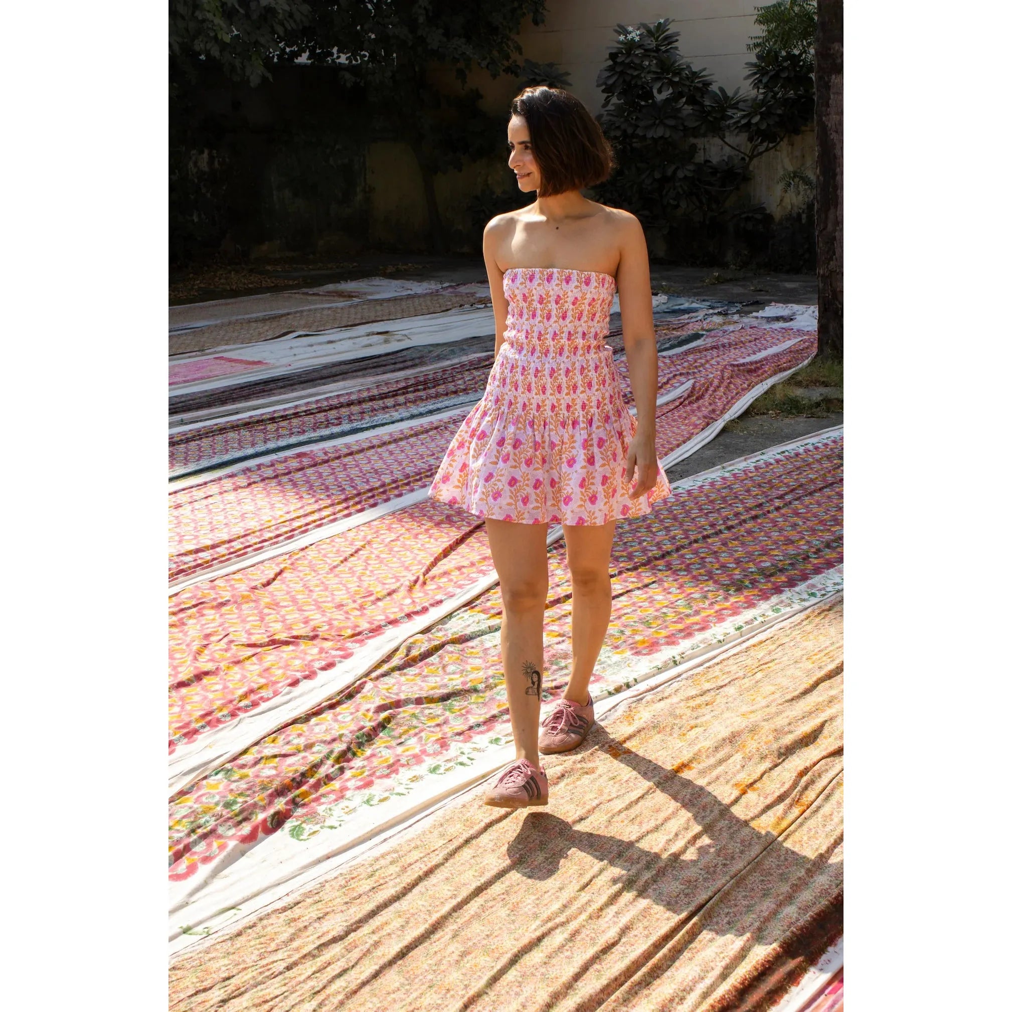 Tan SZ Blockprints Olive Dress in Essa Print