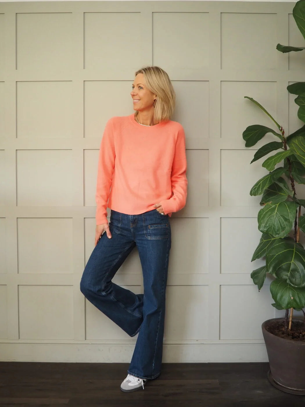 Brodie Cashmere Paloma Jumper in Neon Coral