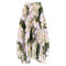 The Christy Lynn Gwen Skirt - Midnight Garden by Christy Lynn is a flowy, pleated skirt featuring a floral pattern in shades of pink, yellow, and green on a dark green background. Its asymmetric hem offers a lightweight and elegant appearance, making it perfect for any occasion.
