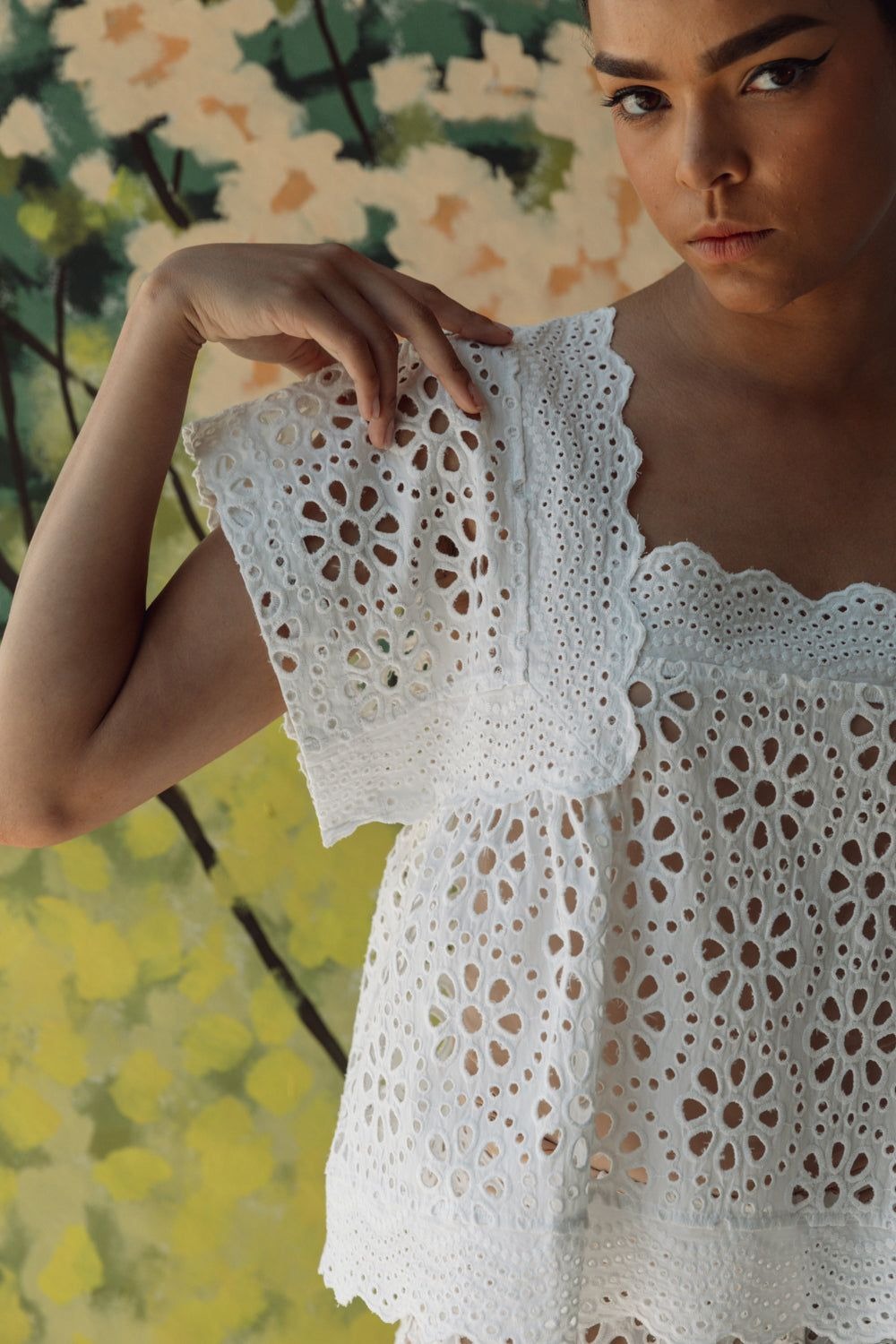 Square Neck Blouse White Eyelet Hope for Flowers by Tracy Reece