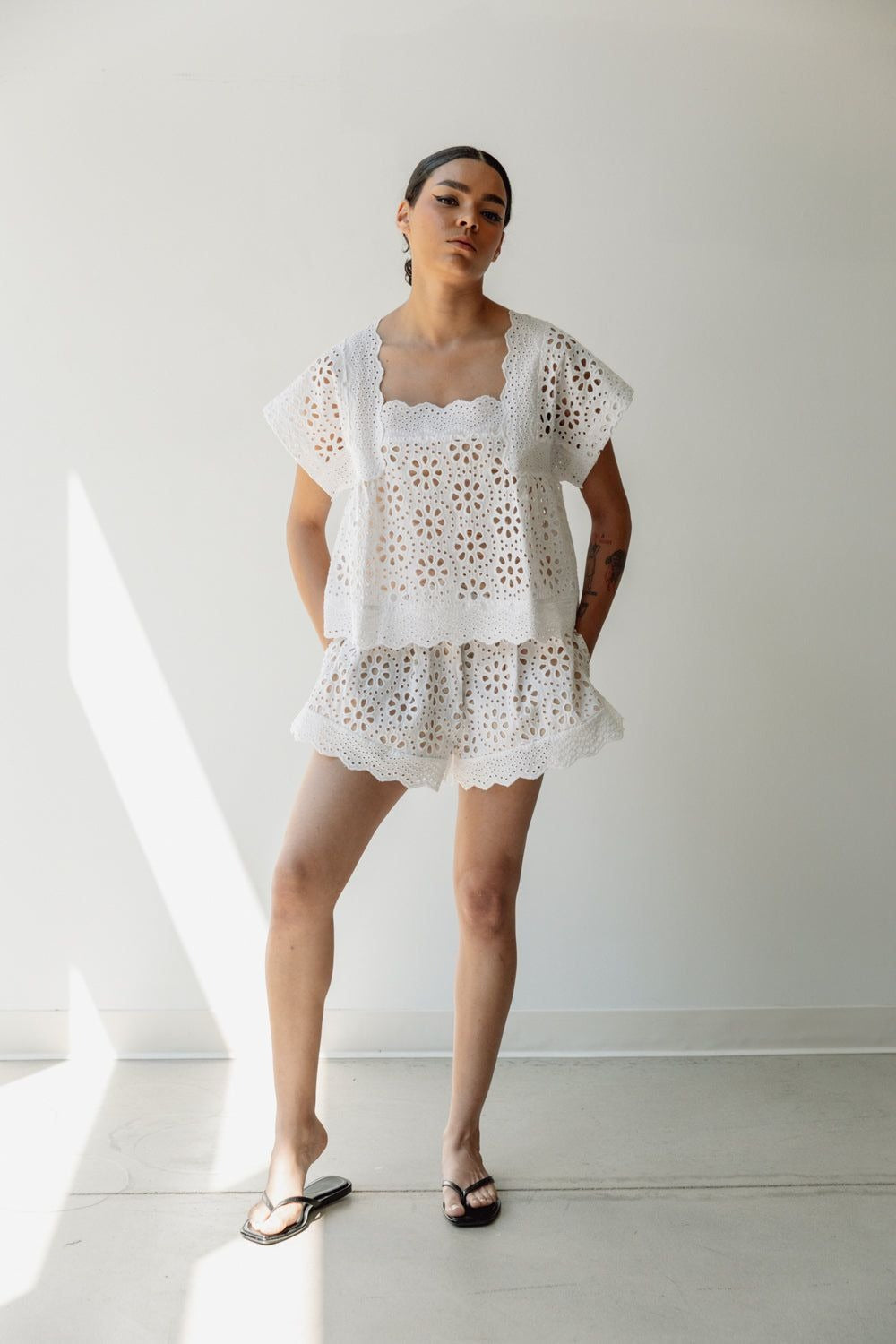 Square Neck Blouse White Eyelet Hope for Flowers by Tracy Reece