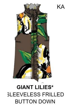 Sleeveless Frilled Buttondown Giant Lillies Hope for Flowers by Tracy Reece