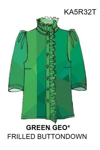 Frilled Buttondown Geo Green Hope for Flowers by Tracy Reece