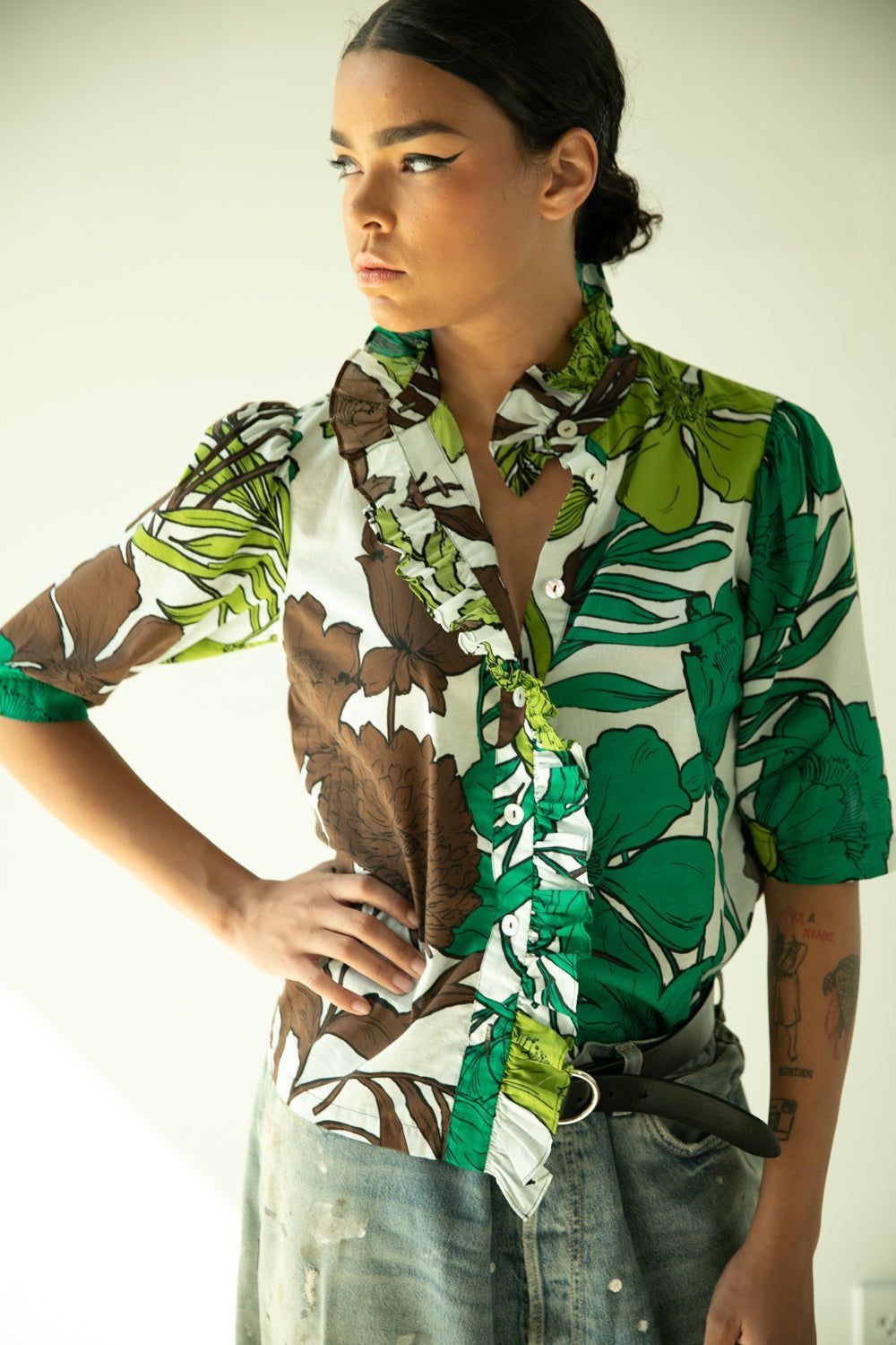 Frilled Buttondown Tropical Flowers Hope for Flowers by Tracy Reece