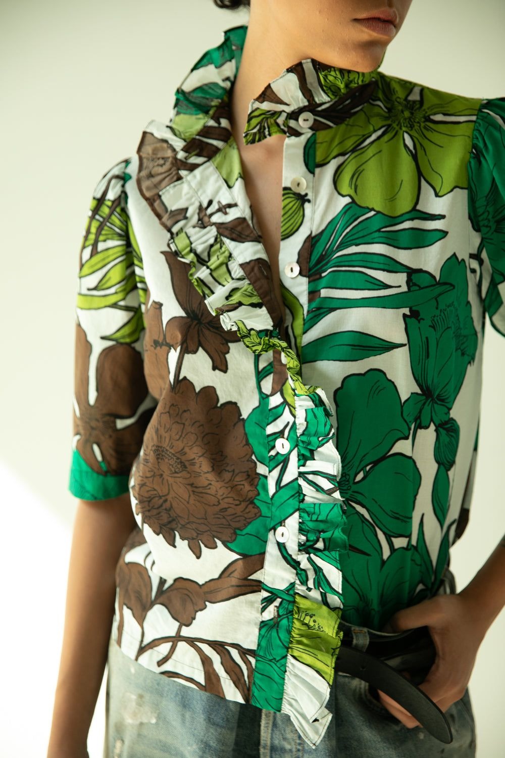 Frilled Buttondown Tropical Flowers Hope for Flowers by Tracy Reece