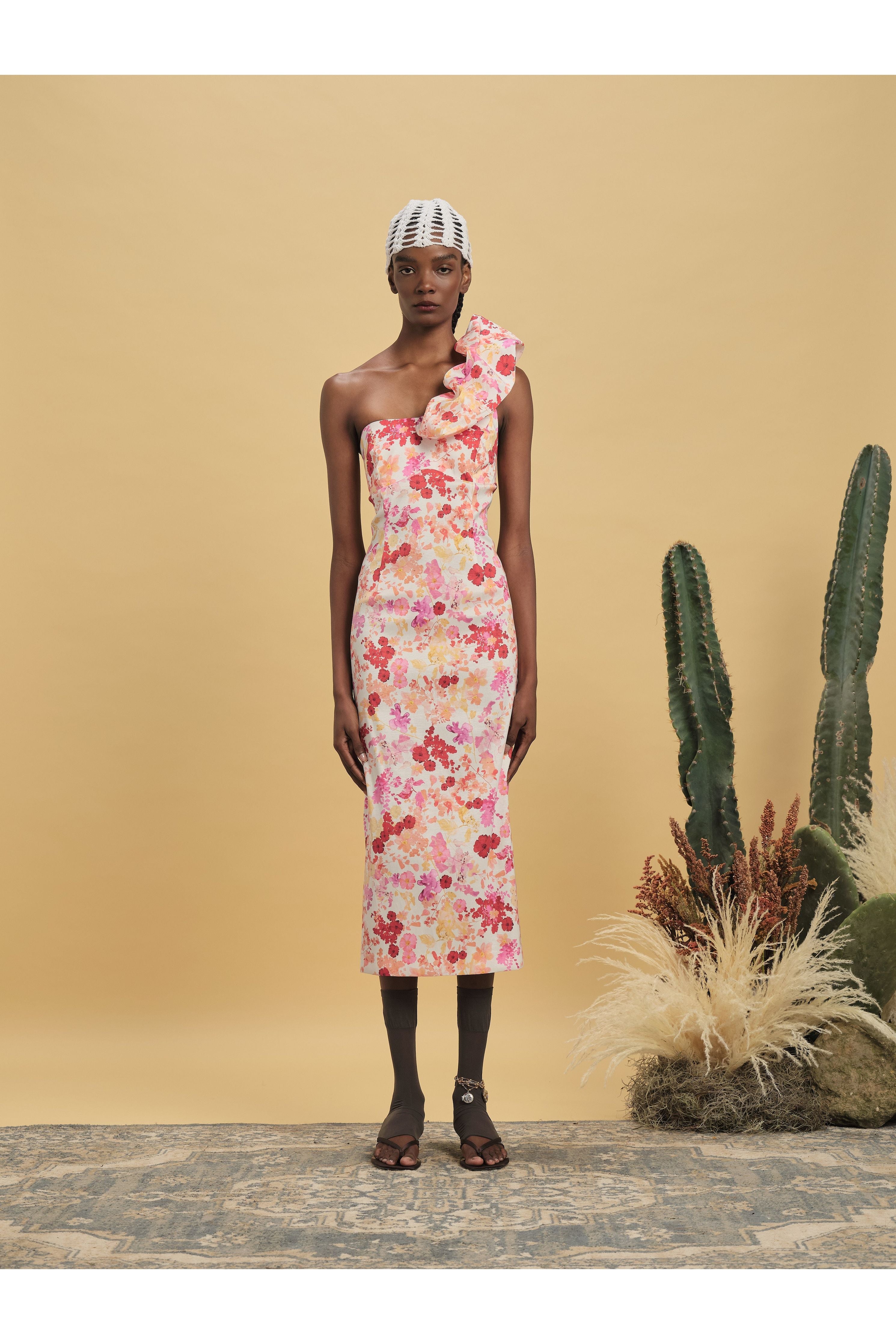 LUCY DRESS CORAL POPPIES TAFFETA Kika Vargas