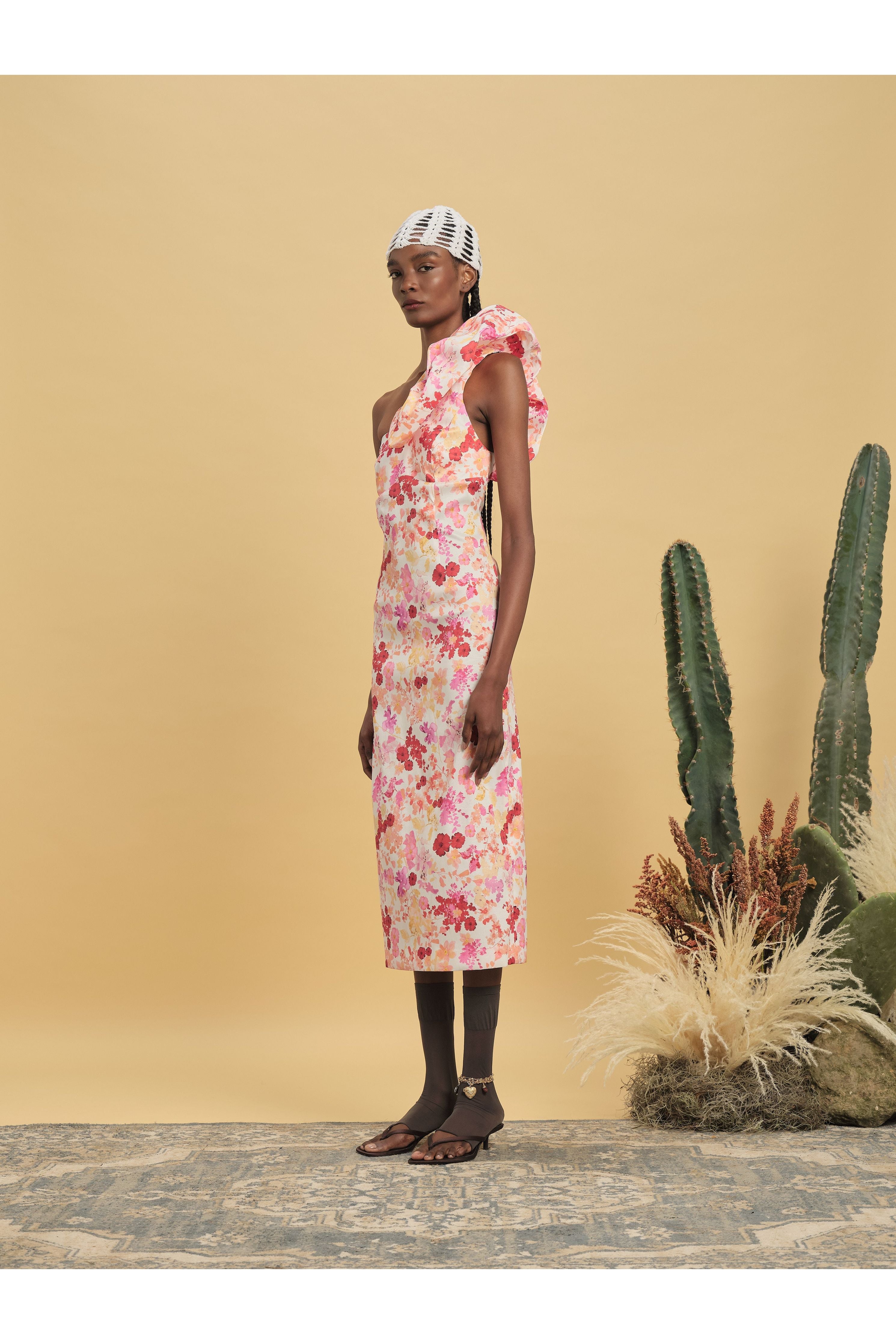 LUCY DRESS CORAL POPPIES TAFFETA Kika Vargas