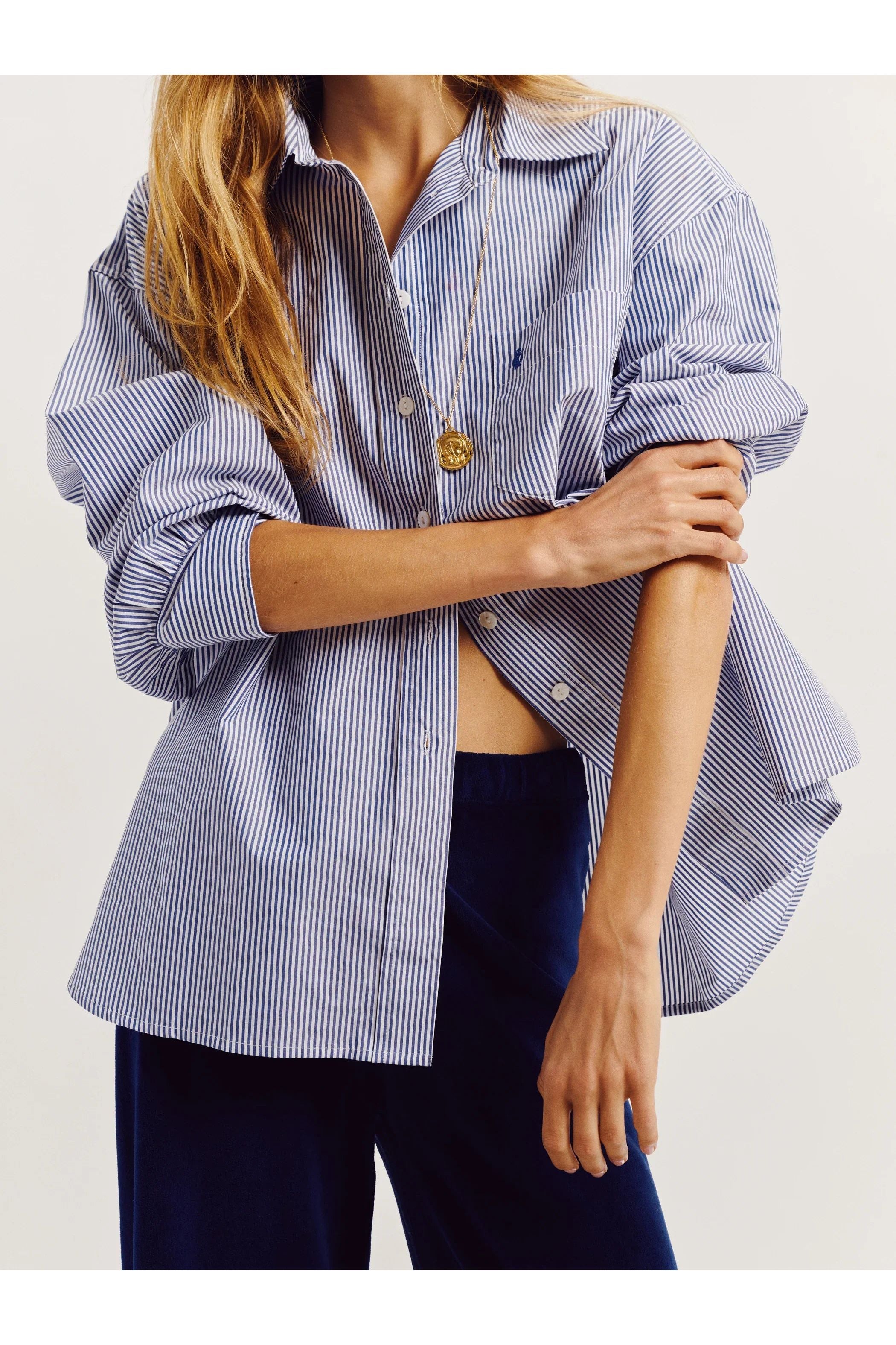 Kappa Shirt in Cotton Poplin Navy Stripe Suzie Kondi