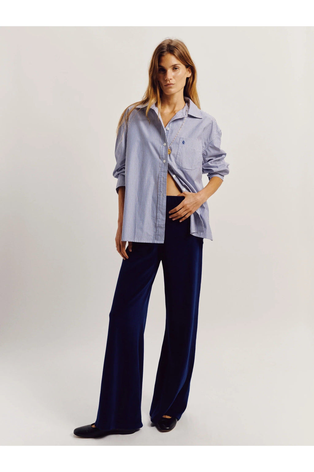 Kappa Shirt in Cotton Poplin Navy Stripe Suzie Kondi