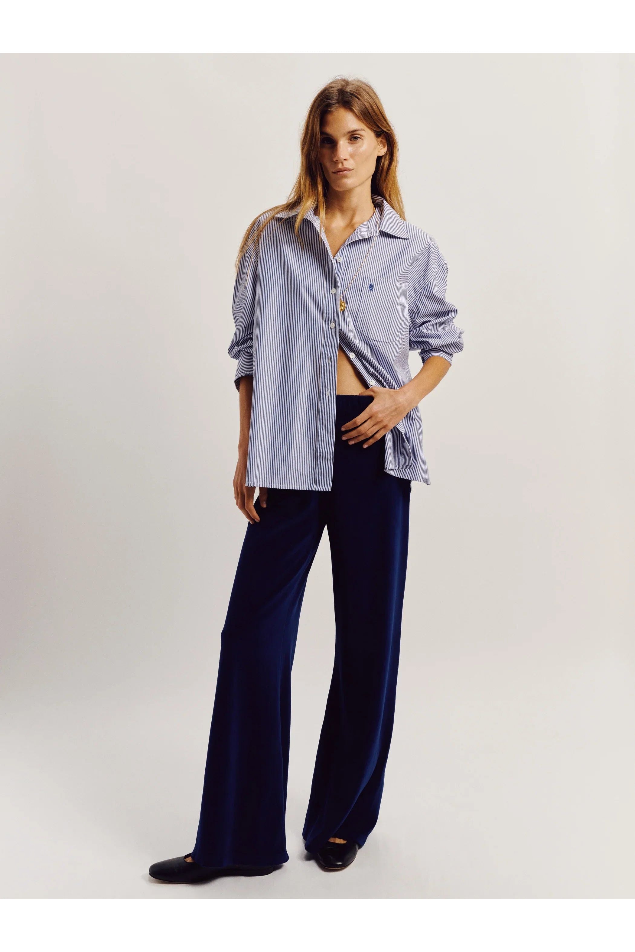 Kappa Shirt in Cotton Poplin Navy Stripe Suzie Kondi
