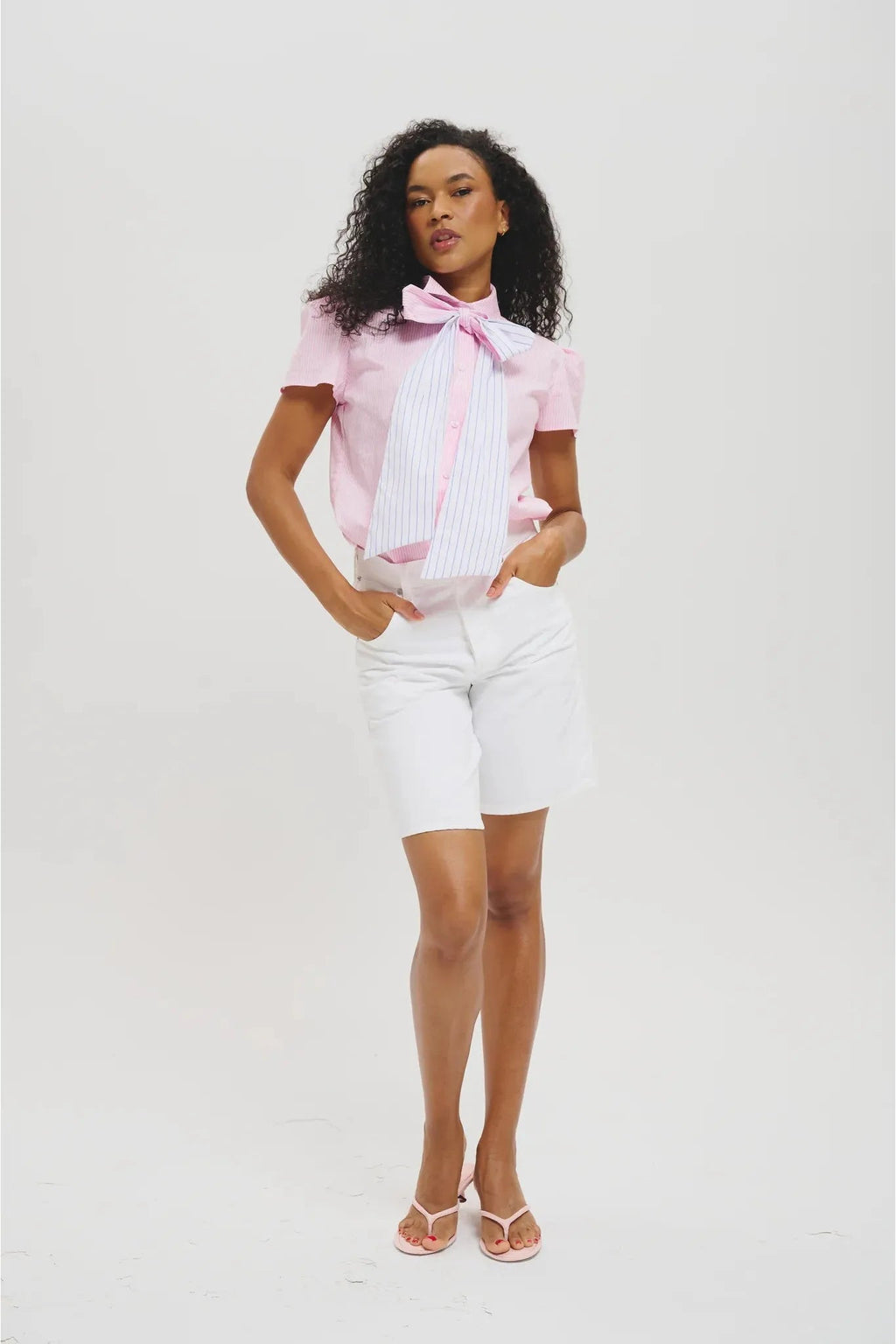 The Sahra Blouse in Striped Pink Leledebaltzac