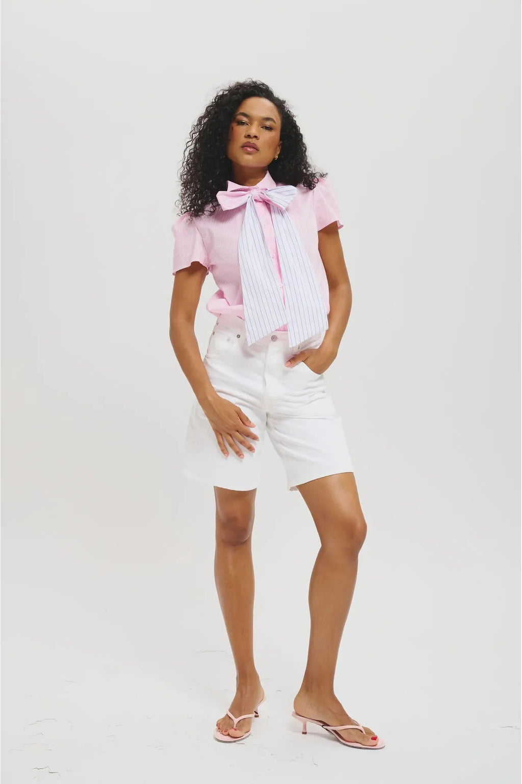 The Sahra Blouse in Striped Pink Leledebaltzac