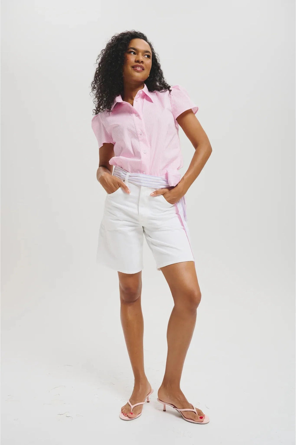 The Sahra Blouse in Striped Pink Leledebaltzac