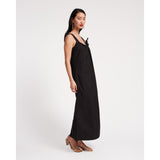 Beige Frances Valentine Lynda Maxi Dress Solid Poplin Cotton Poplin Black