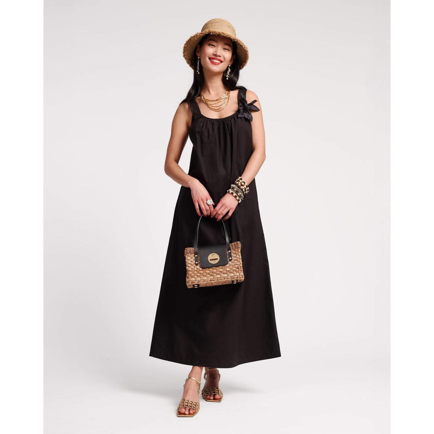 Lavender Frances Valentine Lynda Maxi Dress Solid Poplin Cotton Poplin Black