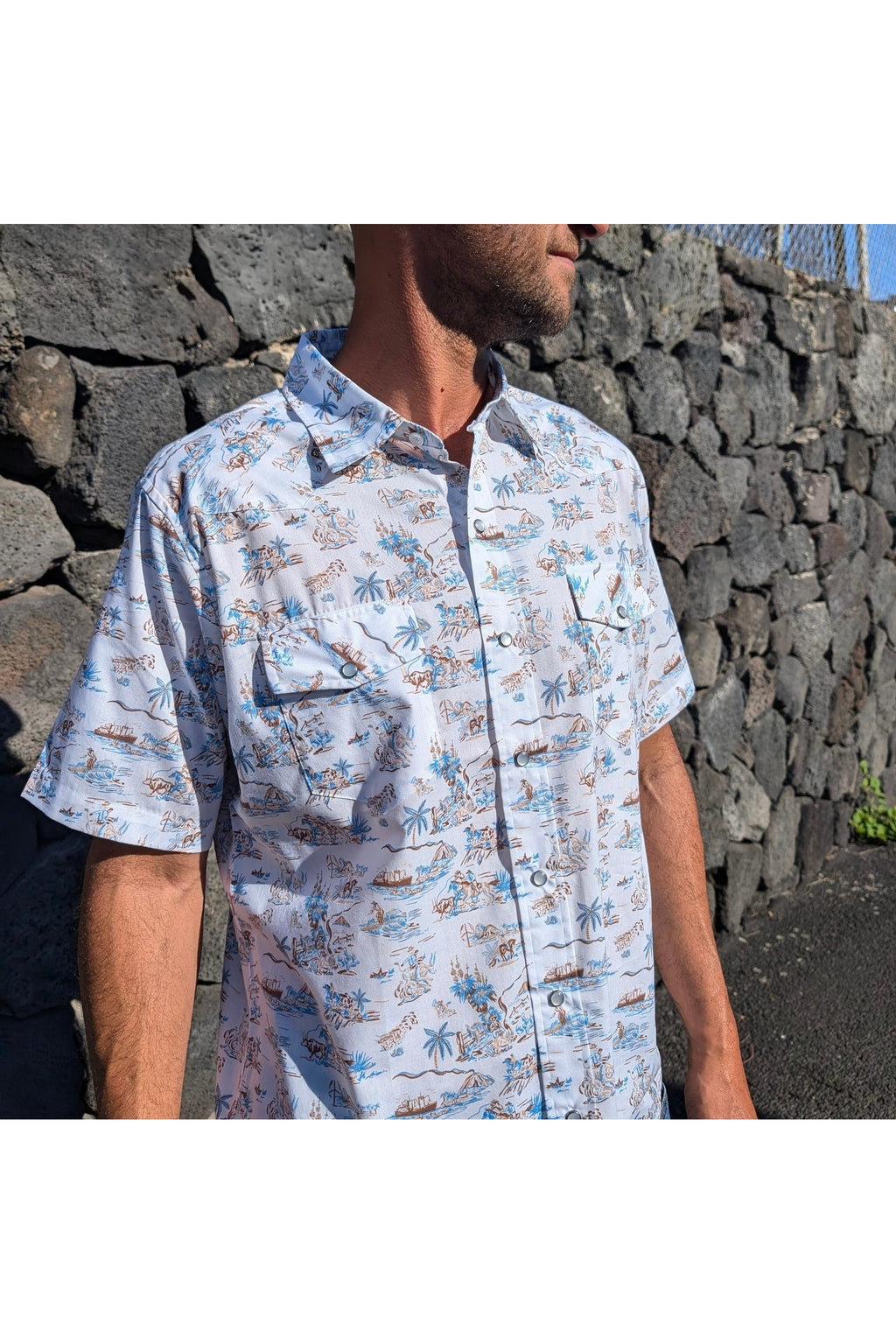Paniolo SS White Blue Western Aloha
