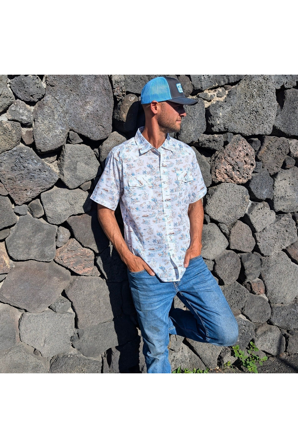 Paniolo SS White Blue Western Aloha