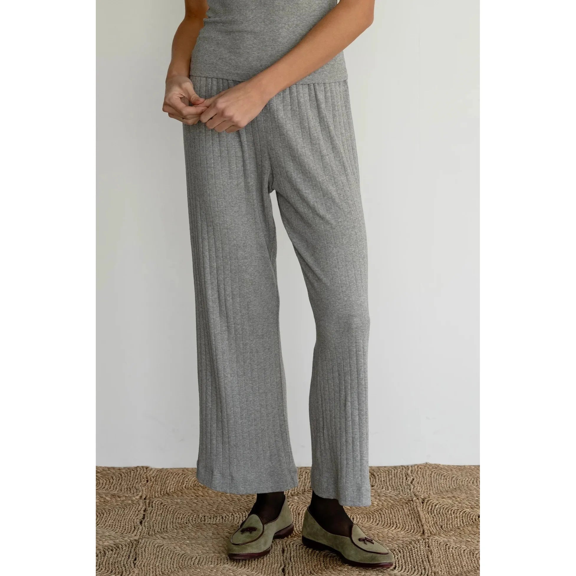 Gray Donni The Pointelle Simple Crop Pant Heather Grey