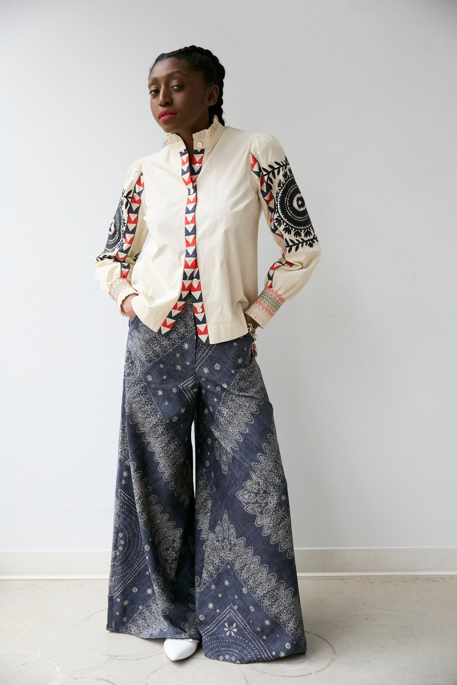 Embroidered Sleeve Shirt Vanilla Multi Hope for Flowers by Tracy Reece