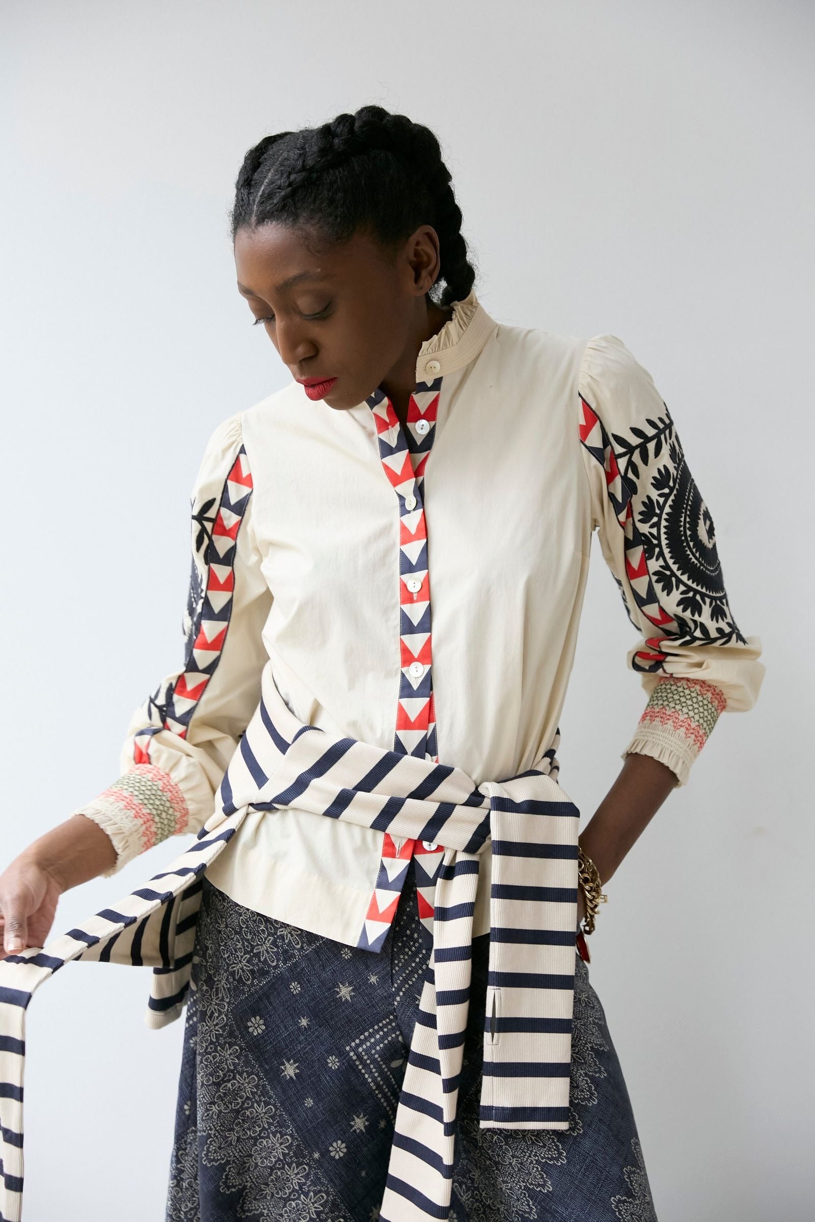Embroidered Sleeve Shirt Vanilla Multi Hope for Flowers by Tracy Reece