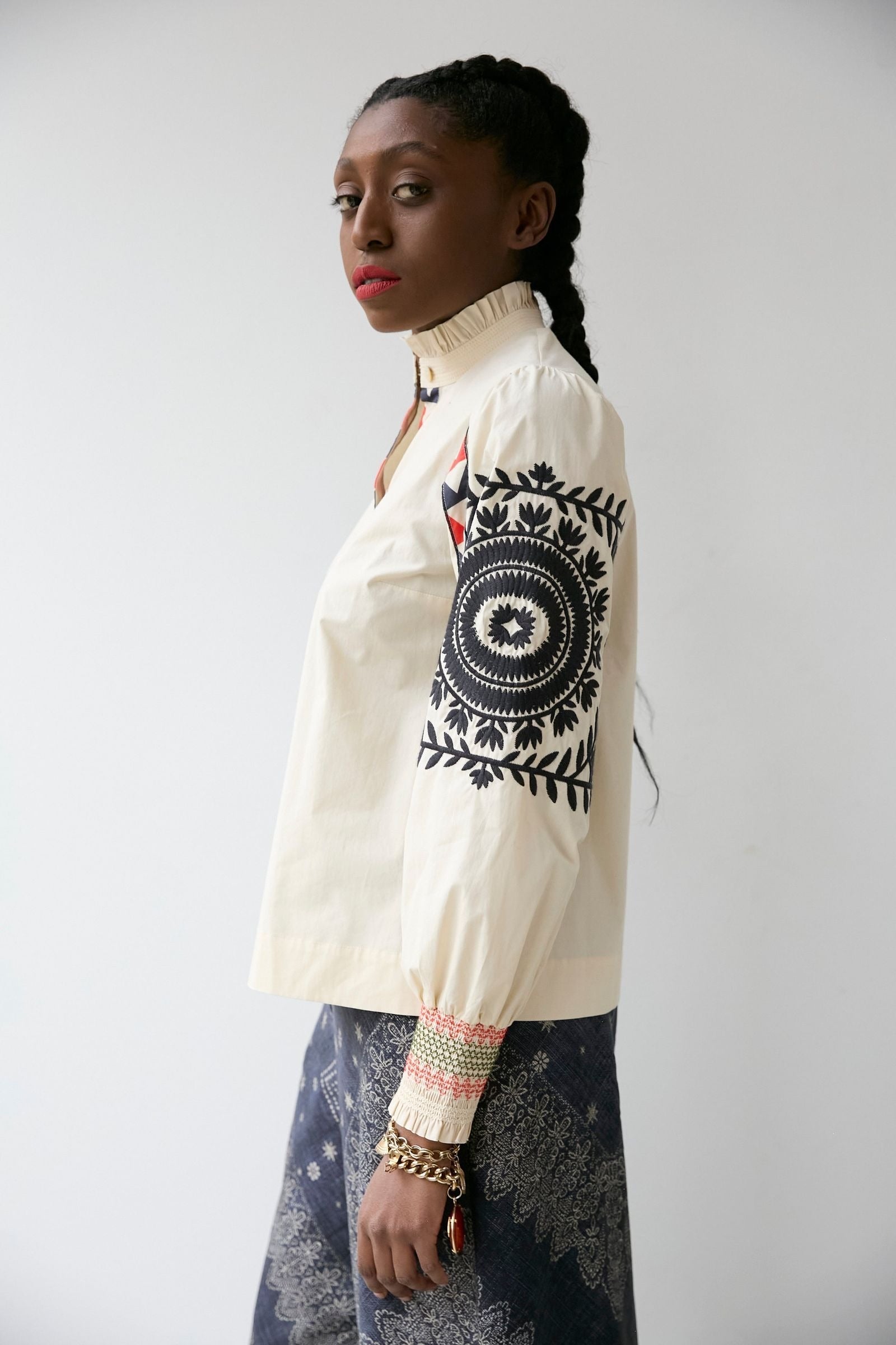 Embroidered Sleeve Shirt Vanilla Multi Hope for Flowers by Tracy Reece
