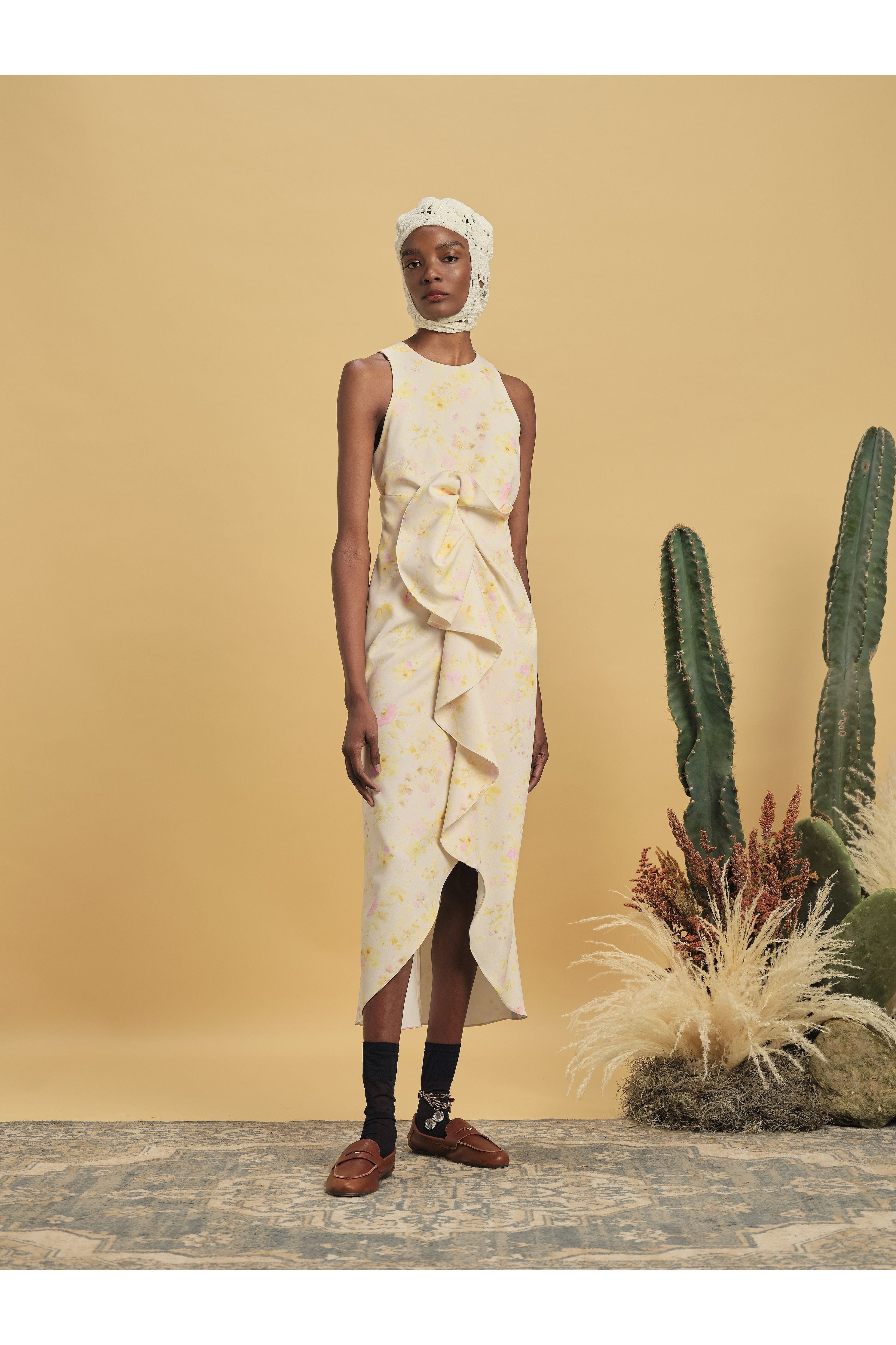 LIV DRESS YELLOW PEONY CREPE Kika Vargas