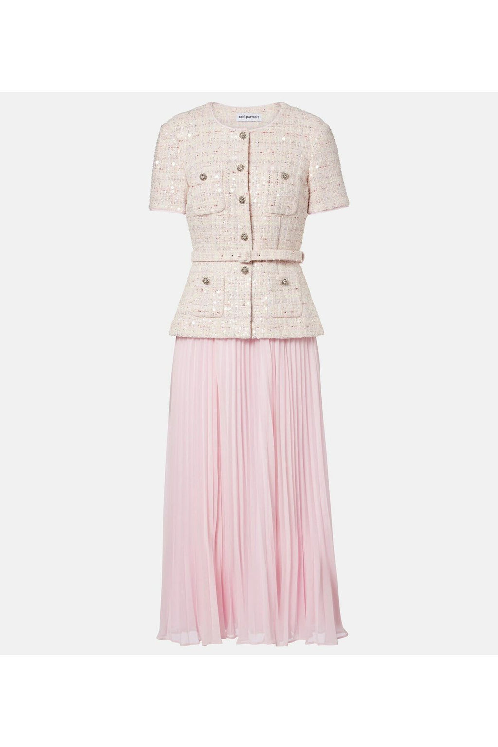 Pink Sequin Boucle Tailored Midi Dress SELF-PORTRAIT