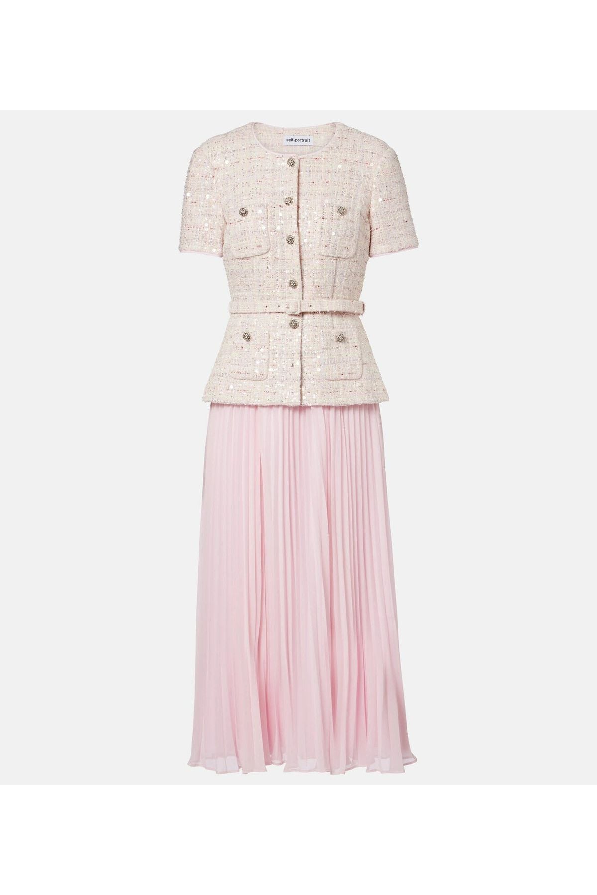 Pink Sequin Boucle Tailored Midi Dress SELF-PORTRAIT