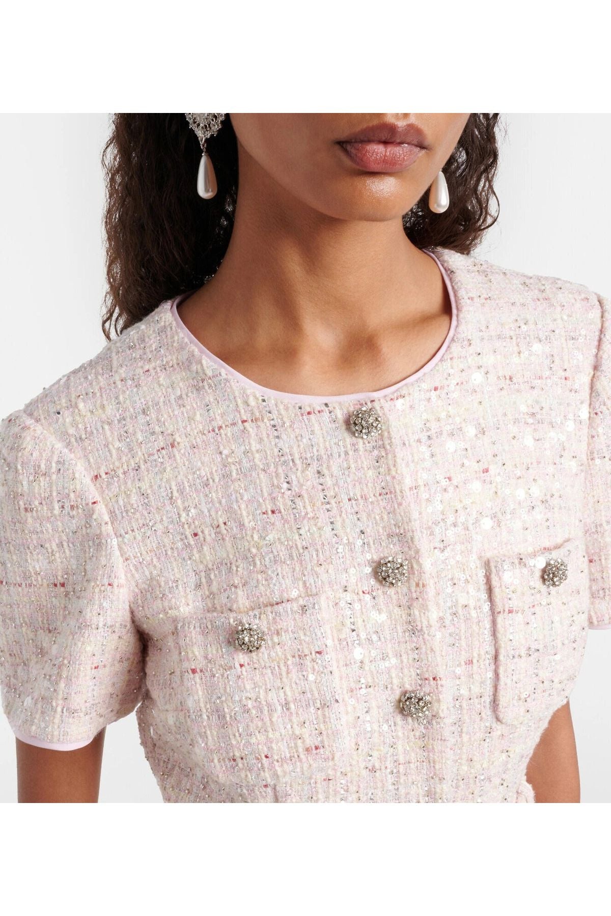 Pink Sequin Boucle Tailored Midi Dress SELF-PORTRAIT