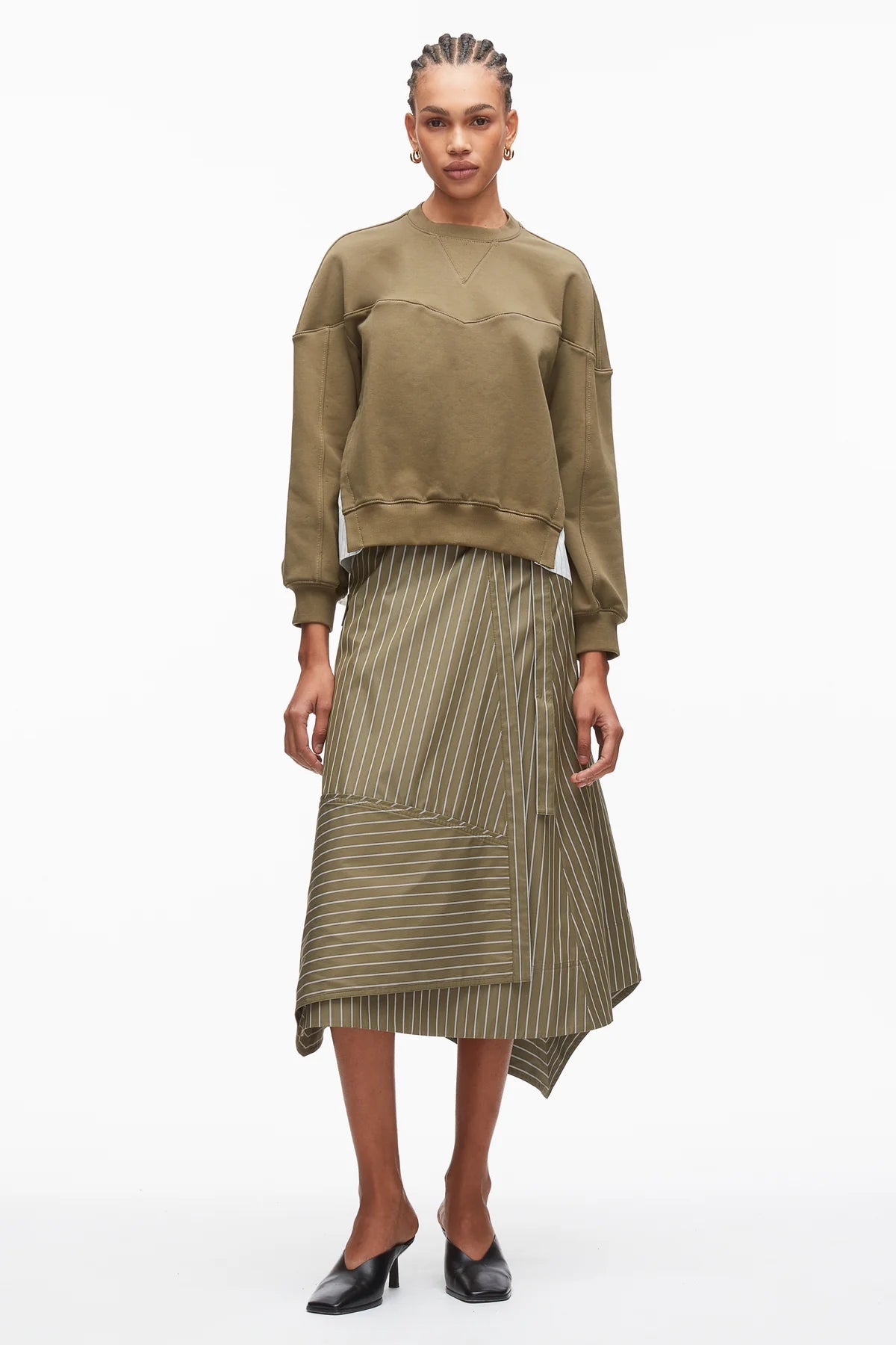 Phillip Lim - LS French Terry Sweatshirt with Poplin Phillip Lim