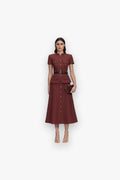 BROWN PEPLUM LINEN MIDI DRESS SELF-PORTRAIT
