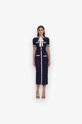 NAVY POINTELLE KNIT MIDI DRESS SELF-PORTRAIT