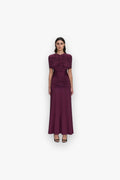 BURGUNDY JERSEY GATHERED MIDI DRESS SELF-PORTRAIT