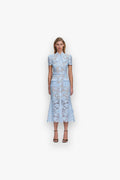 BLUE LACE TIE NECK MIDI DRESS SELF-PORTRAIT