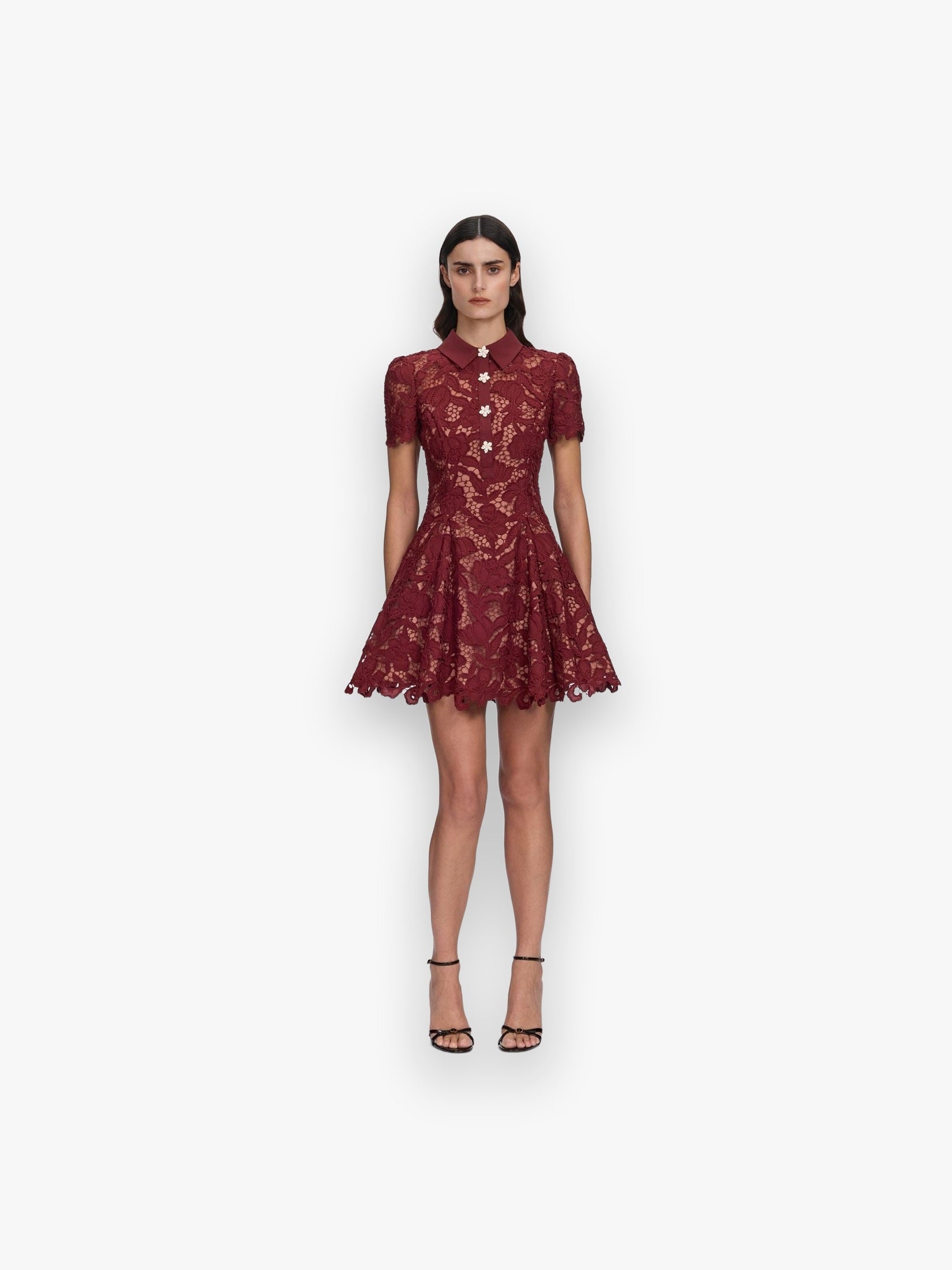 BURGUNDY LACE MINI DRESS SELF-PORTRAIT
