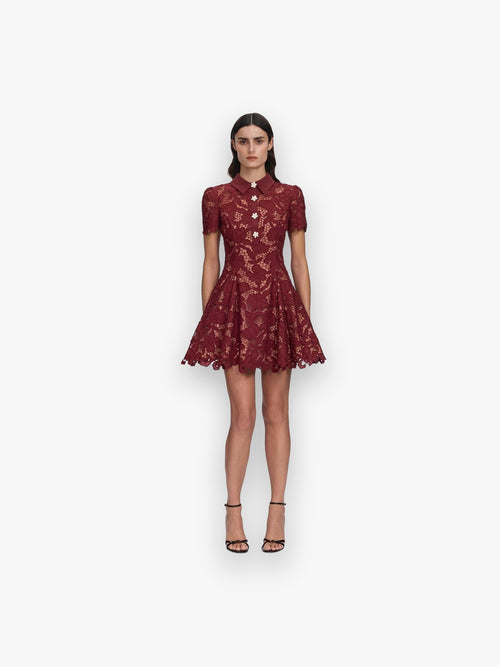 BURGUNDY LACE MINI DRESS SELF-PORTRAIT