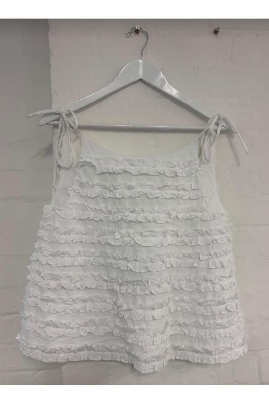 LEILI RUFFLE CAMI - WHITE Damson Madder